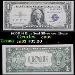 1935D $1 Blue Seal Silver certificate Grades Select CU