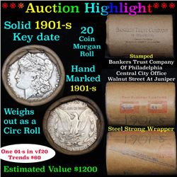 ***Auction Highlight*** Full solid date 1901-s Morgan silver dollar roll, 20 coins   (fc)