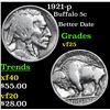 Image 1 : 1921-p Buffalo Nickel 5c Grades vf+