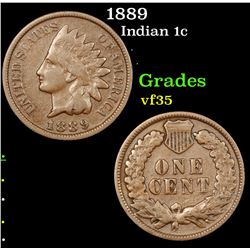 1889 Indian Cent 1c Grades vf++