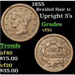 1855 Braided Hair Large Cent 1c Grades vf++