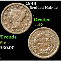 1844 Braided Hair Large Cent 1c Grades vg+
