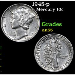 1945-p Mercury Dime 10c Grades Choice AU
