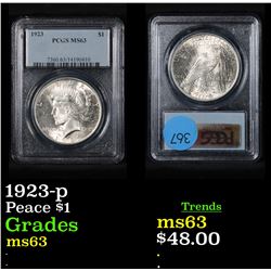 PCGS 1923-p Peace Dollar $1 Graded ms63 By PCGS