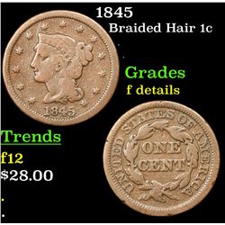 1845 Braided Hair Large Cent 1c Grades f details