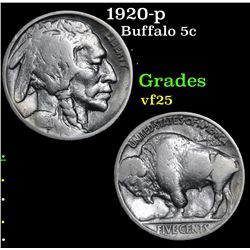 1920-p Buffalo Nickel 5c Grades vf+