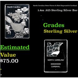 North Carolina State Flower & Bird Dogwood & Cardinal 1.4oz .925 Sterling Silver Bar Grades