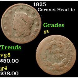 1825 Coronet Head Large Cent 1c Grades g+