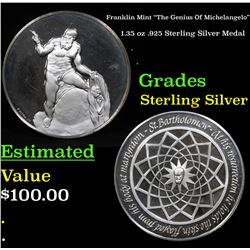 Franklin Mint "The Genius Of Michelangelo" 1.35 oz .925 Sterling Silver Medal Grades