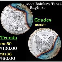 2003 Rainbow Toned Silver Eagle Dollar $1 Grades Gem++ Unc