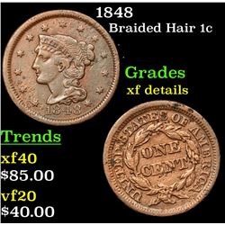 1848 Braided Hair Large Cent 1c Grades xf details