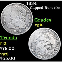 1834 Capped Bust Dime 10c Grades vg+