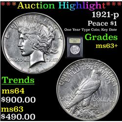 ***Auction Highlight*** 1921-p Peace Dollar $1 Graded Select+ Unc By USCG (fc)