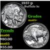 Image 1 : 1937-p Buffalo Nickel 5c Grades GEM+ Unc