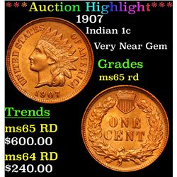 1907 Indian Cent 1c Grades Choice+ Unc RD
