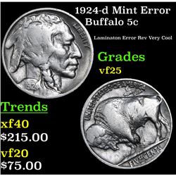 1924-d Mint Error Buffalo Nickel 5c Grades vf+