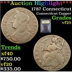 ***Auction Highlight*** 1787 Connecticut  Connecticut Copper 1c Graded vf+ By USCG (fc)