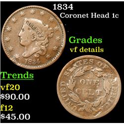 1834 Coronet Head Large Cent 1c Grades vf details