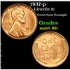 Image 1 : 1937-p Lincoln Cent 1c Grades GEM Unc RD
