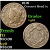 Image 1 : 1818 Coronet Head Large Cent 1c Grades vg+