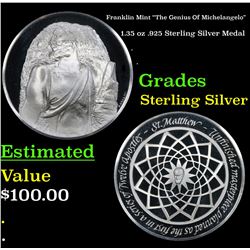 Franklin Mint "The Genius Of Michelangelo" 1.35 oz .925 Sterling Silver Medal Grades