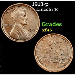 1913-p Lincoln Cent 1c Grades xf+