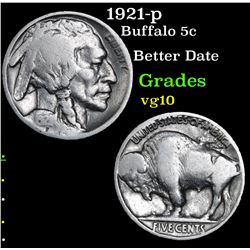 1921-p Buffalo Nickel 5c Grades vg+