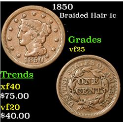 1850 Braided Hair Large Cent 1c Grades vf+