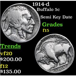 1914-d Buffalo Nickel 5c Grades f+