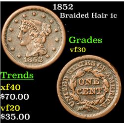 1852 Braided Hair Large Cent 1c Grades vf++