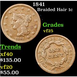 1841 Braided Hair Large Cent 1c Grades vf+