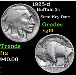 1925-d Buffalo Nickel 5c Grades vg+