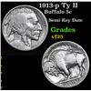 Image 1 : 1913-p Ty II Buffalo Nickel 5c Grades vf+
