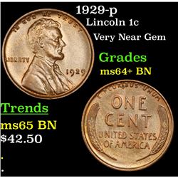 1929-p Lincoln Cent 1c Grades Choice+ Unc BN