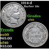 Image 1 : 1914-d Barber Dime 10c Grades xf+