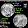 Image 1 : ***Auction Highlight*** 1927-p Peace Dollar $1 Graded Choice+ Unc By USCG (fc)
