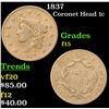 Image 1 : 1837 Coronet Head Large Cent 1c Grades f+