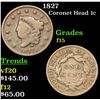 Image 1 : 1827 Coronet Head Large Cent 1c Grades f+