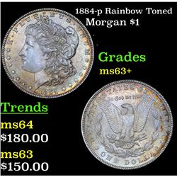 1884-p Rainbow Toned Morgan Dollar $1 Grades Select+ Unc