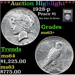 ***Auction Highlight*** 1928-p Peace Dollar $1 Graded Select+ Unc By USCG (fc)