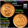 Image 1 : ***Auction Highlight*** 1902 Indian Cent 1c Graded Gem+ Unc RD By USCG (fc)