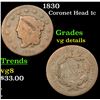 Image 1 : 1830 Coronet Head Large Cent 1c Grades vg details