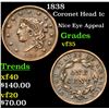 Image 1 : 1838 Coronet Head Large Cent 1c Grades vf++