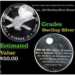 America In Space First Complete Photo Survey Of Mars 1oz. .925 Sterling Silver Round Grades