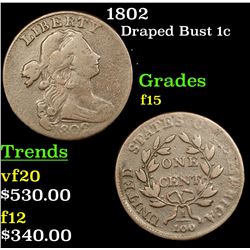 1802 Draped Bust Large Cent 1c Grades f+