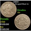 Image 1 : 1802 Draped Bust Large Cent 1c Grades f+