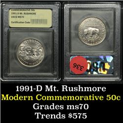 1991-d Mt. Rushmore . . Modern Commem Half Dollar 50c Grades ms70, Perfection