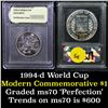 Image 1 : 1994-d World Cup . . Modern Commem Half Dollar 50c Grades ms70, Perfection