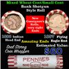 Image 1 : Mixed small cents 1c orig shotgun roll, 1857 Flying Eagle Cent, 1898 Indian Cent other end