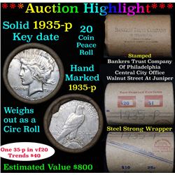 ***Auction Highlight*** Full solid date 1935-p Peace silver dollar roll, 20 coins   (fc)